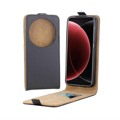Estuche vertical de piel con tapa y ranura p...