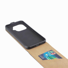 Estuche vertical de piel con tapa y ranura p...