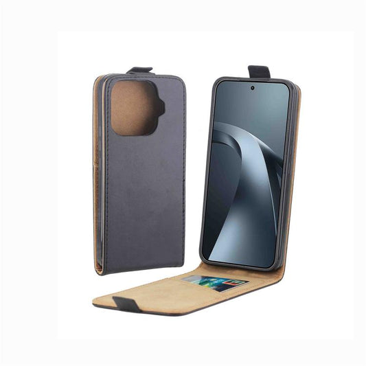 Estuche vertical de piel con tapa y ranura p...