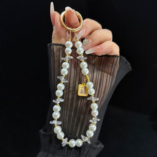 Cadena para teléfono con etiqueta de aleación delicada y perlas