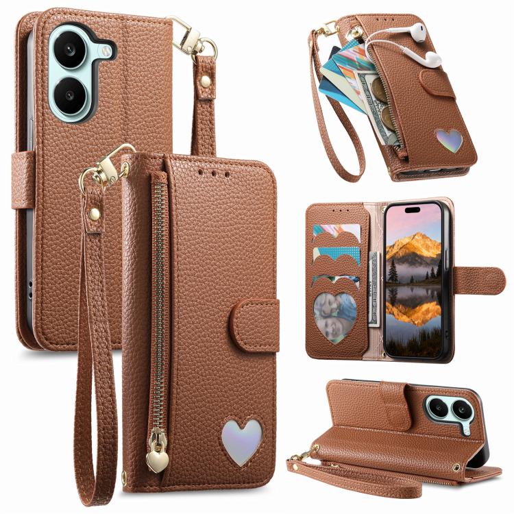 Cartera con cremallera y diseño de corazón d...