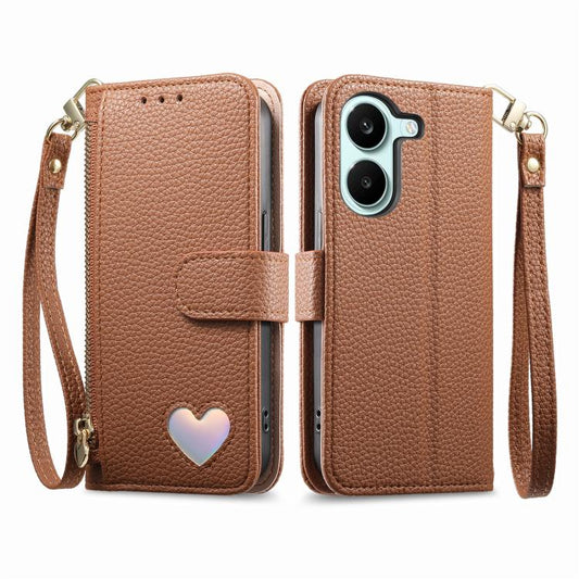 Cartera con cremallera y diseño de corazón d...