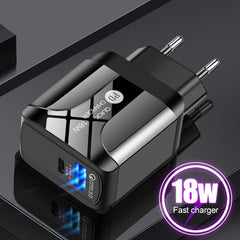Adaptador de corriente para cargador de viaje de carga rápida PD + QC 3.0
