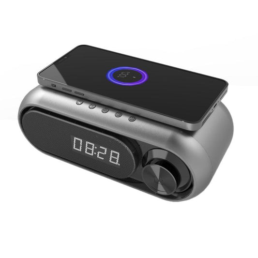 Altavoz Bluetooth con carga inalámbrica y reloj LED de escritorio