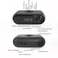Altavoz Bluetooth con carga inalámbrica y reloj LED de escritorio