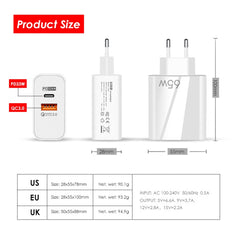 65W USB-C/Type-C+USB Dual Port GaN Charger Q...