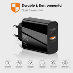 65W USB-C/Type-C+USB Dual Port GaN Charger Q...