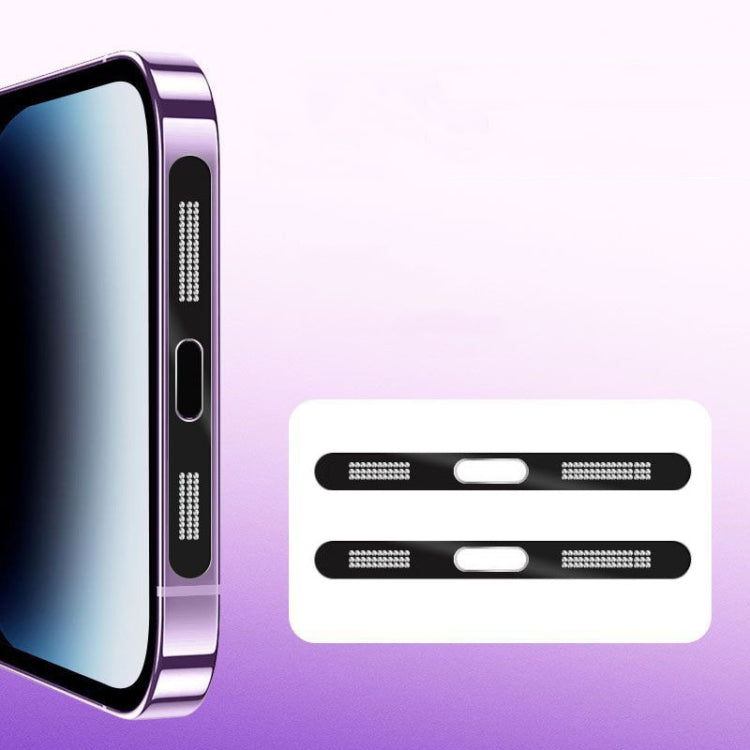 2 unids/set para iPhone 14/15 altavoz chapado en malla antipolvo