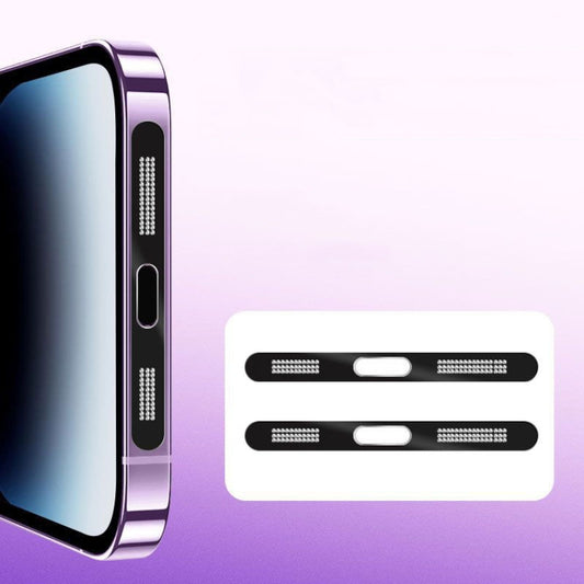 2 unids/set para iPhone 14/15 altavoz chapado en malla antipolvo