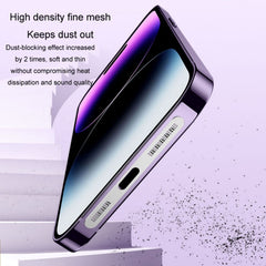 2 unids/set para iPhone 14/15 altavoz chapado en malla antipolvo