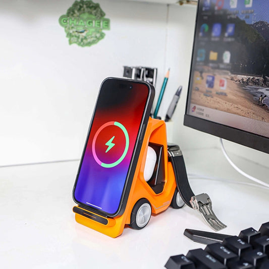 Cargador inalámbrico de escritorio con forma de carretilla elevadora T20S 3 en 1 de 15 W