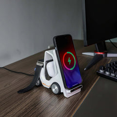 Cargador inalámbrico de escritorio con forma de carretilla elevadora T20S 3 en 1 de 15 W