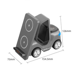 Cargador inalámbrico de escritorio con forma de carretilla elevadora T20S 3 en 1 de 15 W