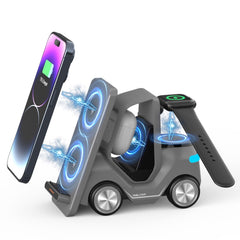Cargador inalámbrico de escritorio con forma de carretilla elevadora T20S 3 en 1 de 15 W