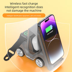 Cargador inalámbrico de escritorio con forma de carretilla elevadora T20S 3 en 1 de 15 W