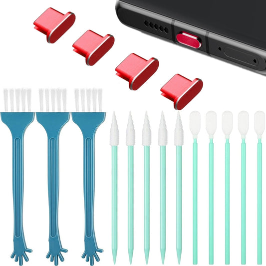 Kit de limpieza de tapones antipolvo de metal para teléfonos con interfaz tipo C