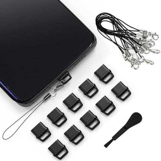 Juego de cepillos de limpieza con cordón y tapón antipolvo para teléfono con puerto USB-C