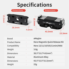 Kit de liberación rápida magnética de metal para GoPro HERO12 Black