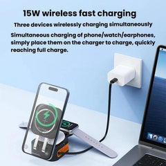 Cargador inalámbrico magnético con cable retráctil 3 en 1 de 15 W