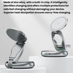 Cargador inalámbrico magnético 3 en 1 de 15 W con luz LED de colores.
