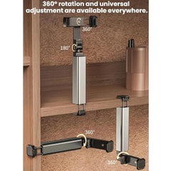 Soporte para teléfono portátil, plegable, giratorio y extensible con clip.