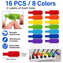 16 unidades/paquete de etiquetas para cables con cierre de velcro, aptas para escribir.