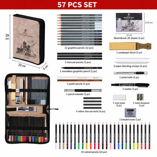 Set de dibujo y lápices de colores con cuade...